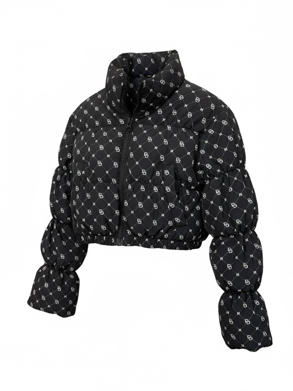 Divided Black Monogram Cropped Puffer Jacket Bubble Sleeve Y2K